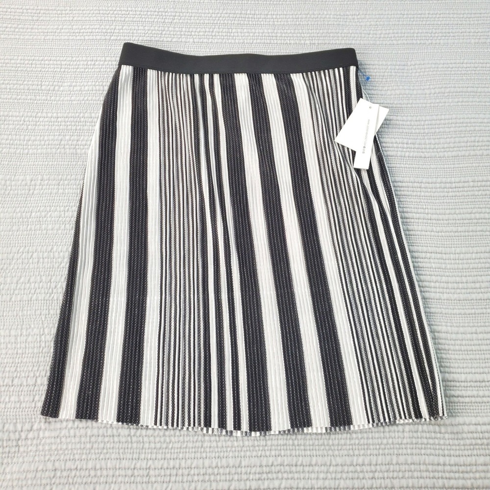 Joe B Pleated Midi Skirt Womens Medium Black White Striped Q407817